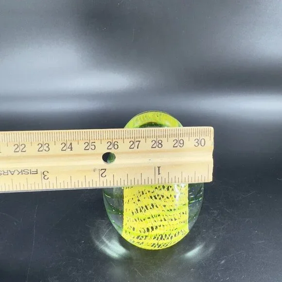 Art Glass Paperweight With Yellow Green Swirls All Over Egg Shaped Paperweight - Picture 6 of 16